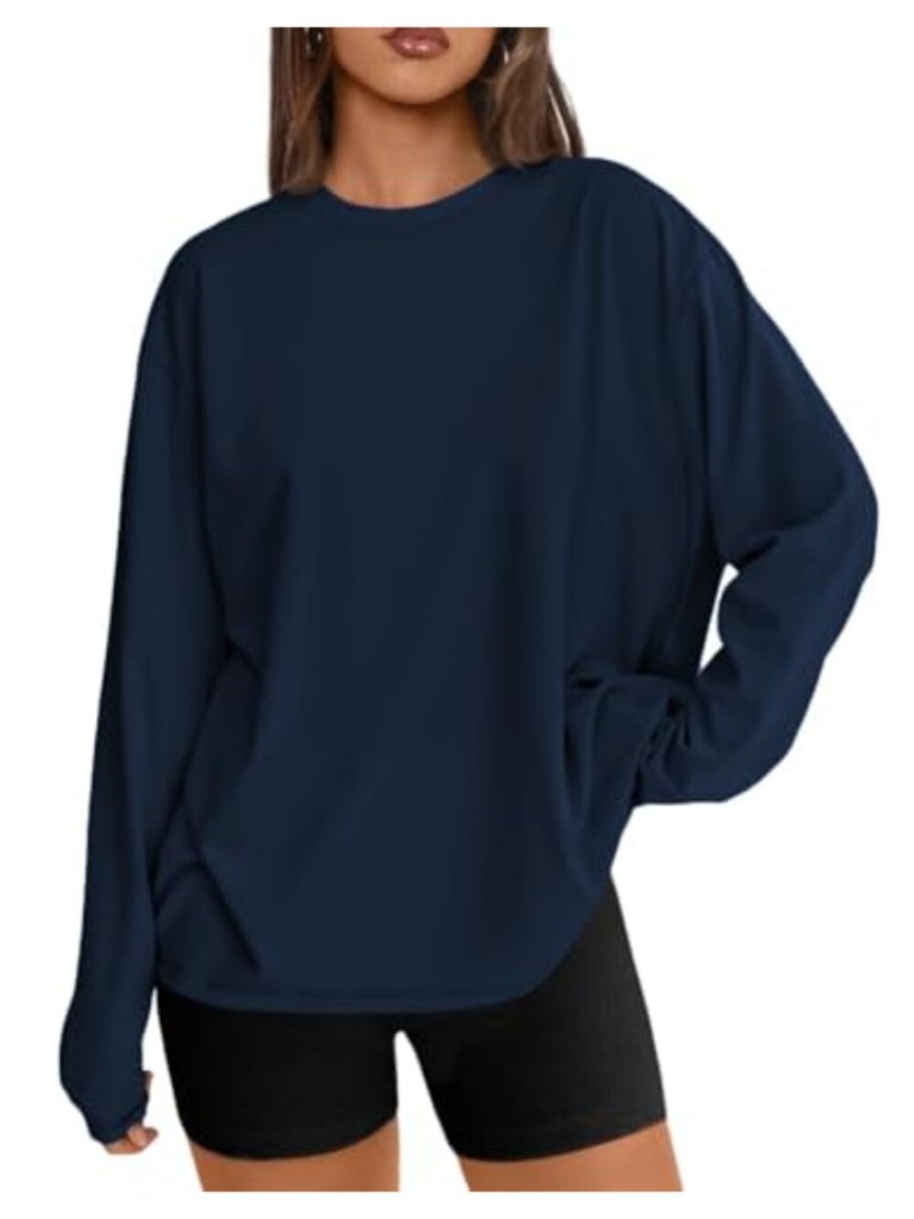 Long Sleeve Crewneck Oversized Loose Plain Blouse Sport Tshirt